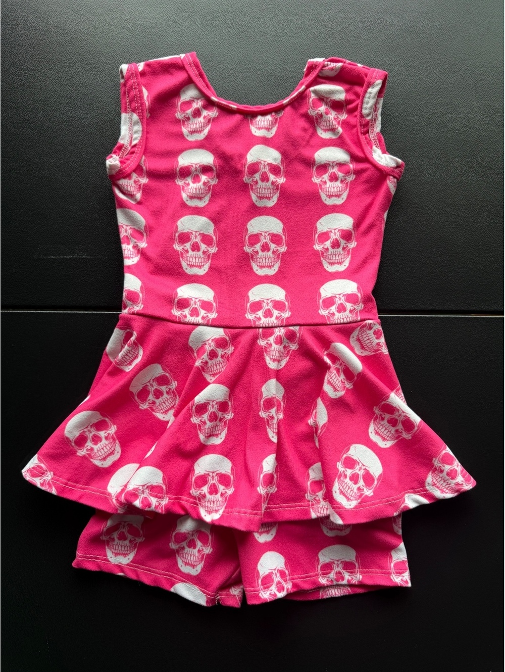 Little Foxies Co Pink Skull Skirted Romper Girls Alt Goth Halloween Boutique